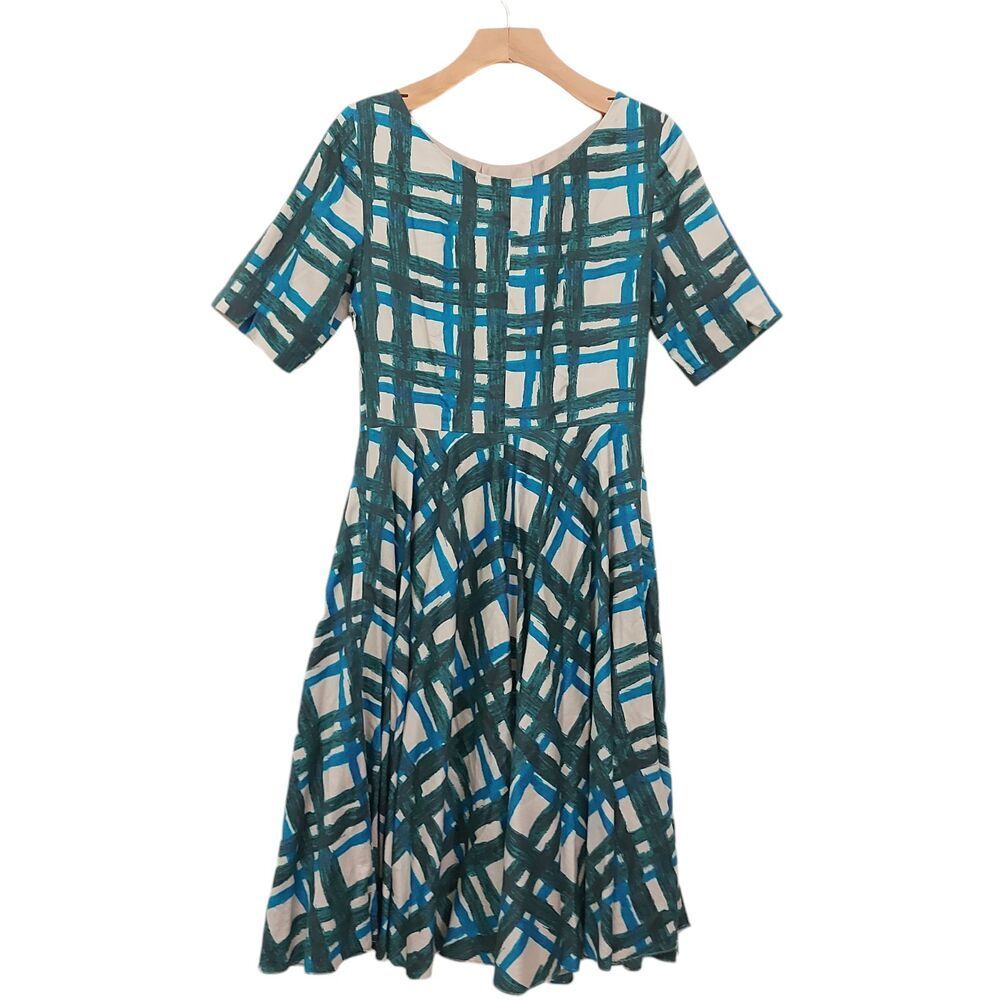 Boden Midi Dress Womens 6L Green Amy Plaid Fit And Flare Cotton Artsy Academia